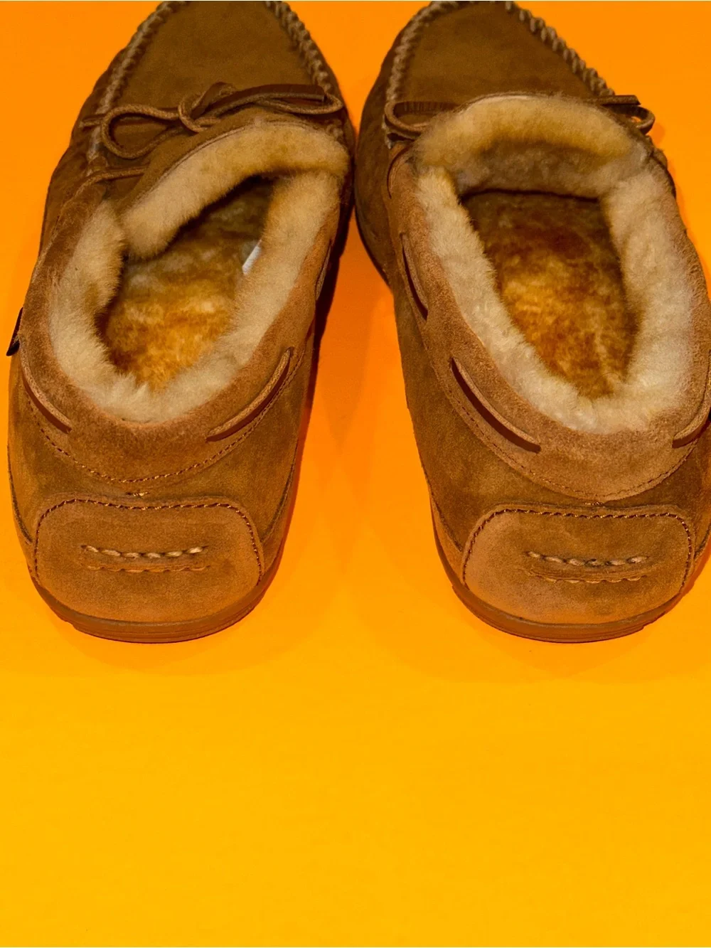 LL Bean Dappled Suede Wicked Good Shearling Lined Moccasin Slippers Size 13 Wide